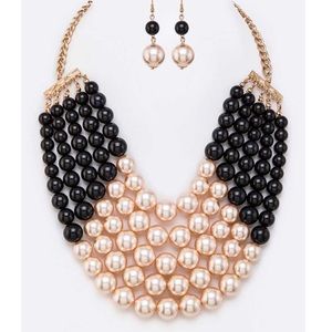 Two-Tone Layered Pearl Necklace Set